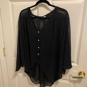 Black sheer blouse with pearl detail